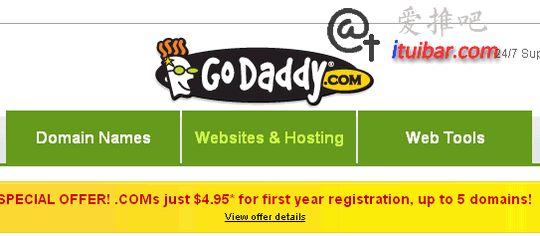 Godaddy优惠码，com仅需4.95美元